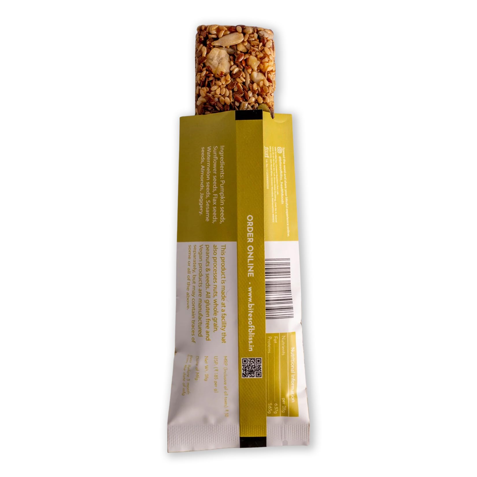 Bites of Bliss All Seeds Energy Bars | Almonds, Flax, Sunflower, Watermelon, Pumpkin & Sesame Seeds & Jaggery | Healthy Protein Snack Bars | Protein Bars Without Sugar | All Natural, Gluten Free & Vegan | Single Pack — Amazon image 5