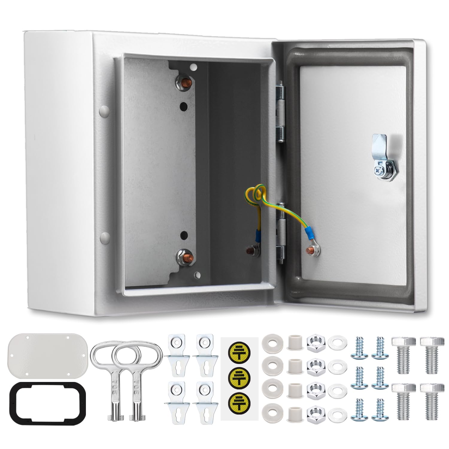 QILIPSU Metall-Elektrobox, IP65, wasserdicht, Stahlgehäuse, abschließbar, wetterfest, elektrische Anschlussdose für den Innen- und Außenbereich, 25,4 x 20,3 x 15,2 cm