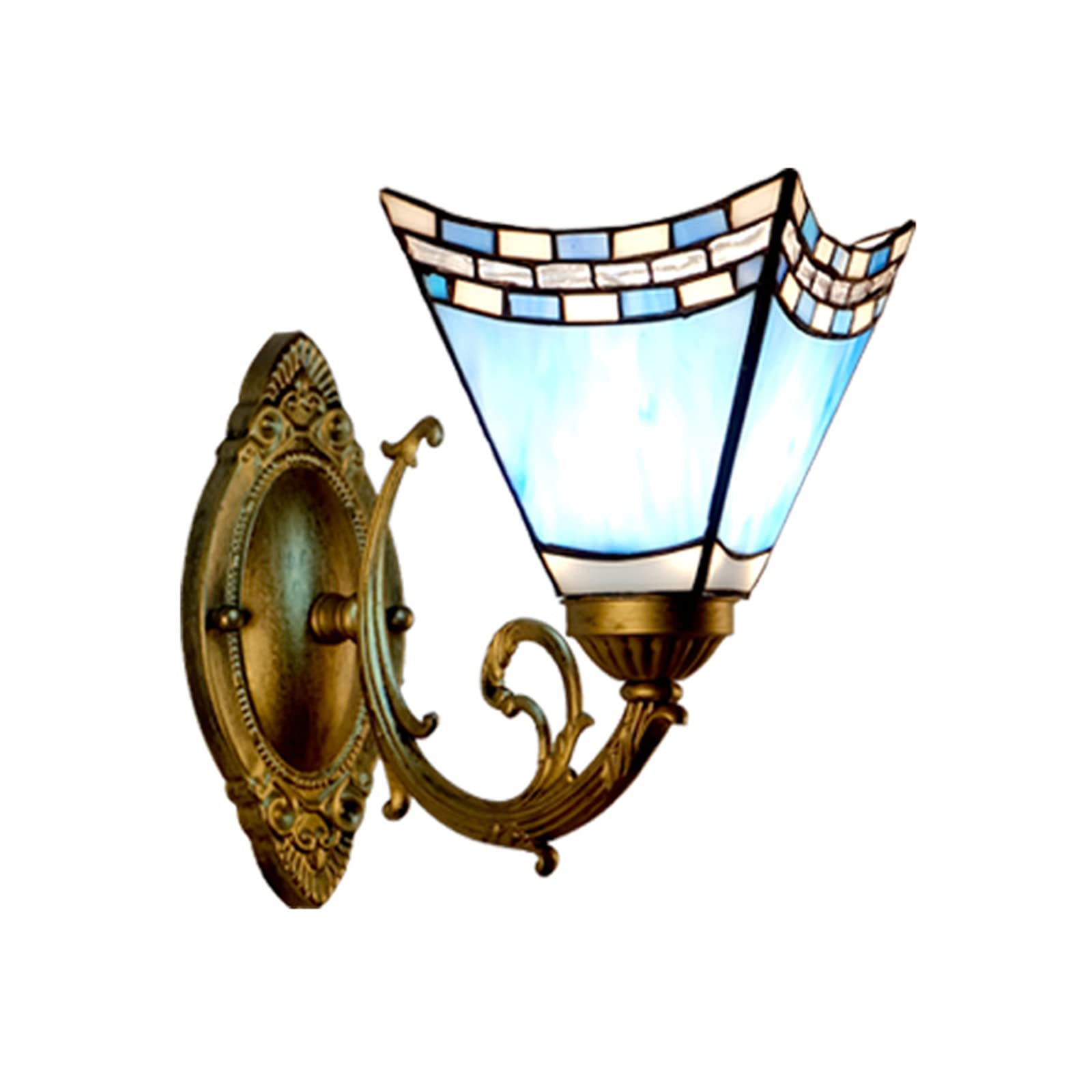 NHPJFDC Tiffany Mediterranean Style Wall Sconce, 7.8Inch Stained Glass Luxurious Wall ​Lamp Retro Iron Light For Bedroom, Living Room, Bathroom, Hallway Indoor