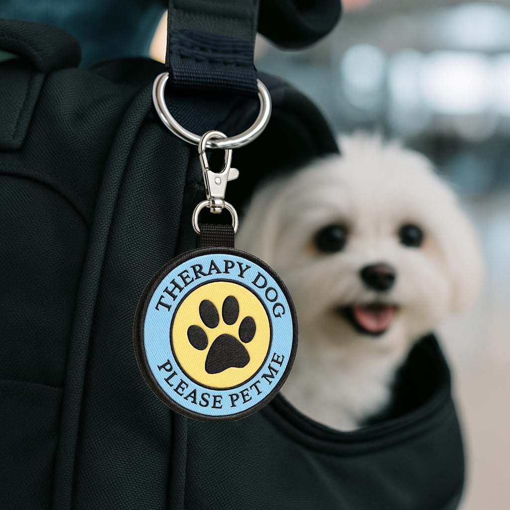 Therapy Dog Clip on Identification wisząca naszywka - klipsy do terapii dla psa, uprzęży, kołnierza, smyczy lub nosidełka.