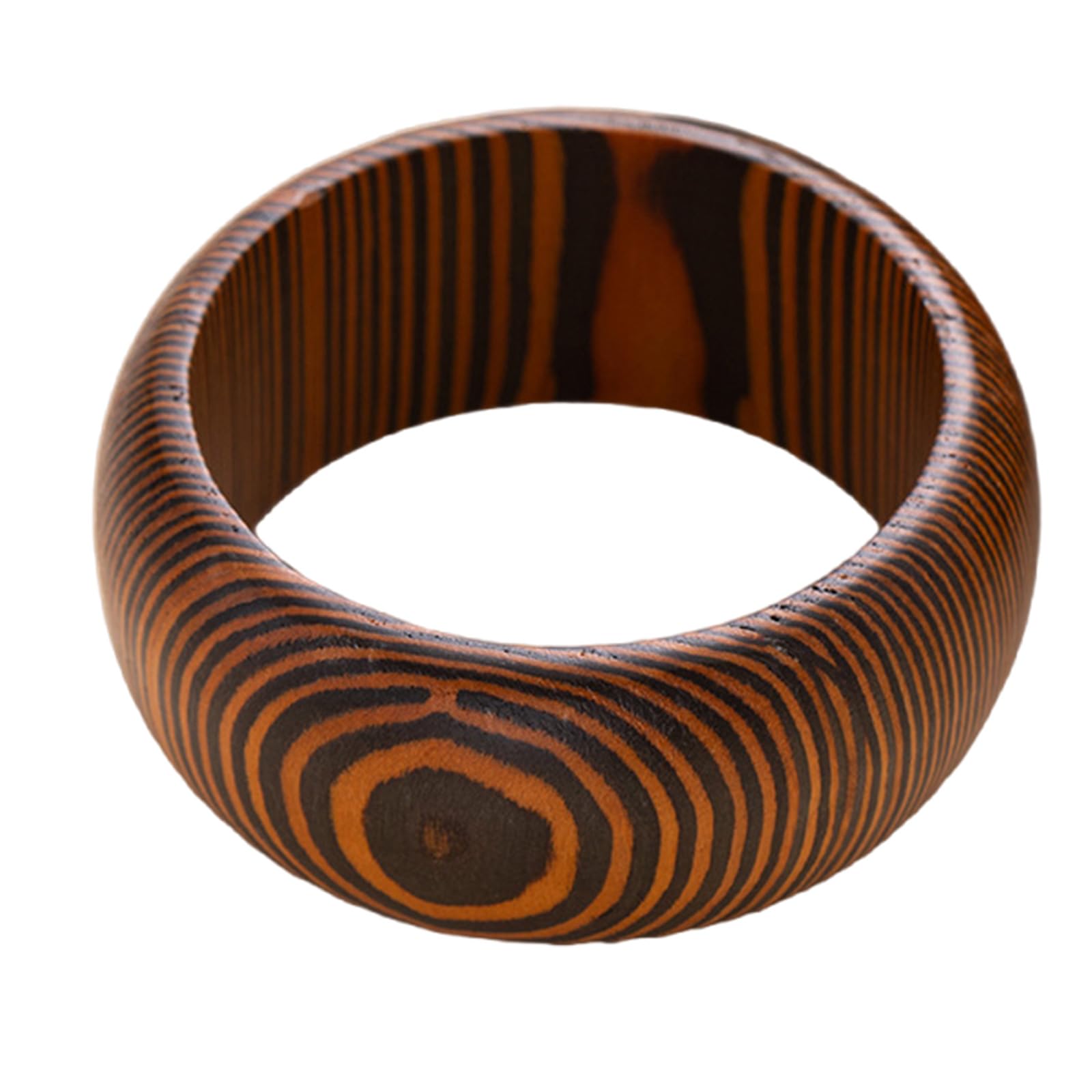 Elnwnnkc Vintage Ornate Carved Wooden Bangle Bracelet Artistic Wide Cuff for Women Elegant Natural Wood Jewelry