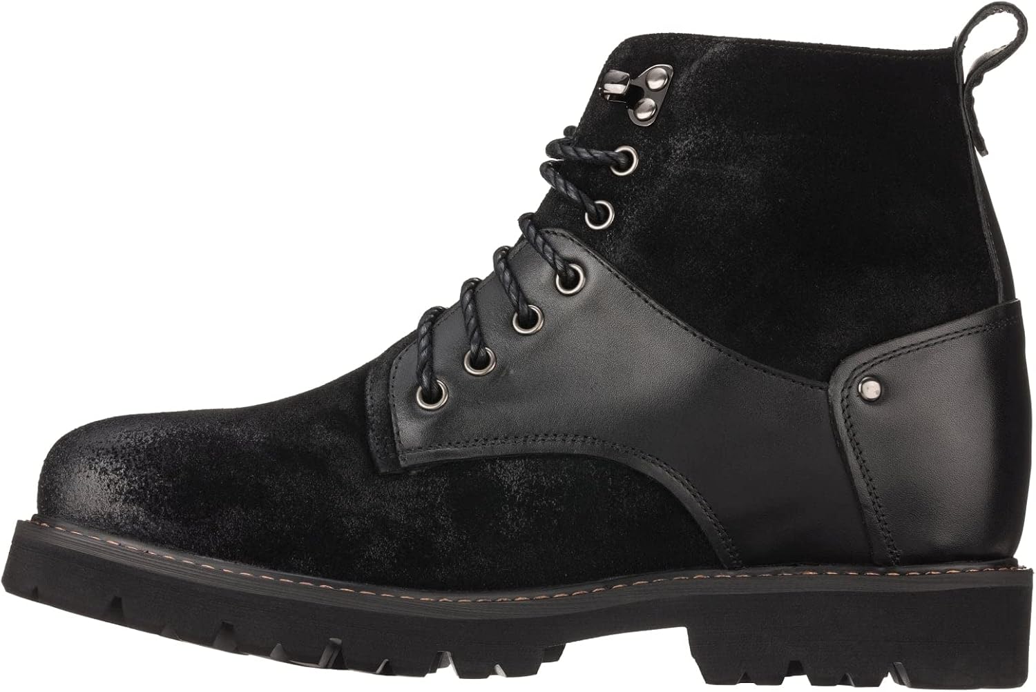 CALTO Men's Invisible Height Increasing Elevator Shoes - Black Nubuck Distressed Leather Round-Toe Lace-up Ankle Boots - 3.3 Inches Taller - K8701 - Size 10.5 D(M) US