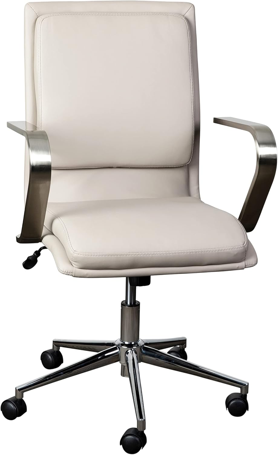 Flash Furniture James Mid-Back Designer Executive Office Chair - Taupe LeatherSoft Upholstery - Brushed Chrome Base and Arms - Height Adjustable 360° Swivel Seat