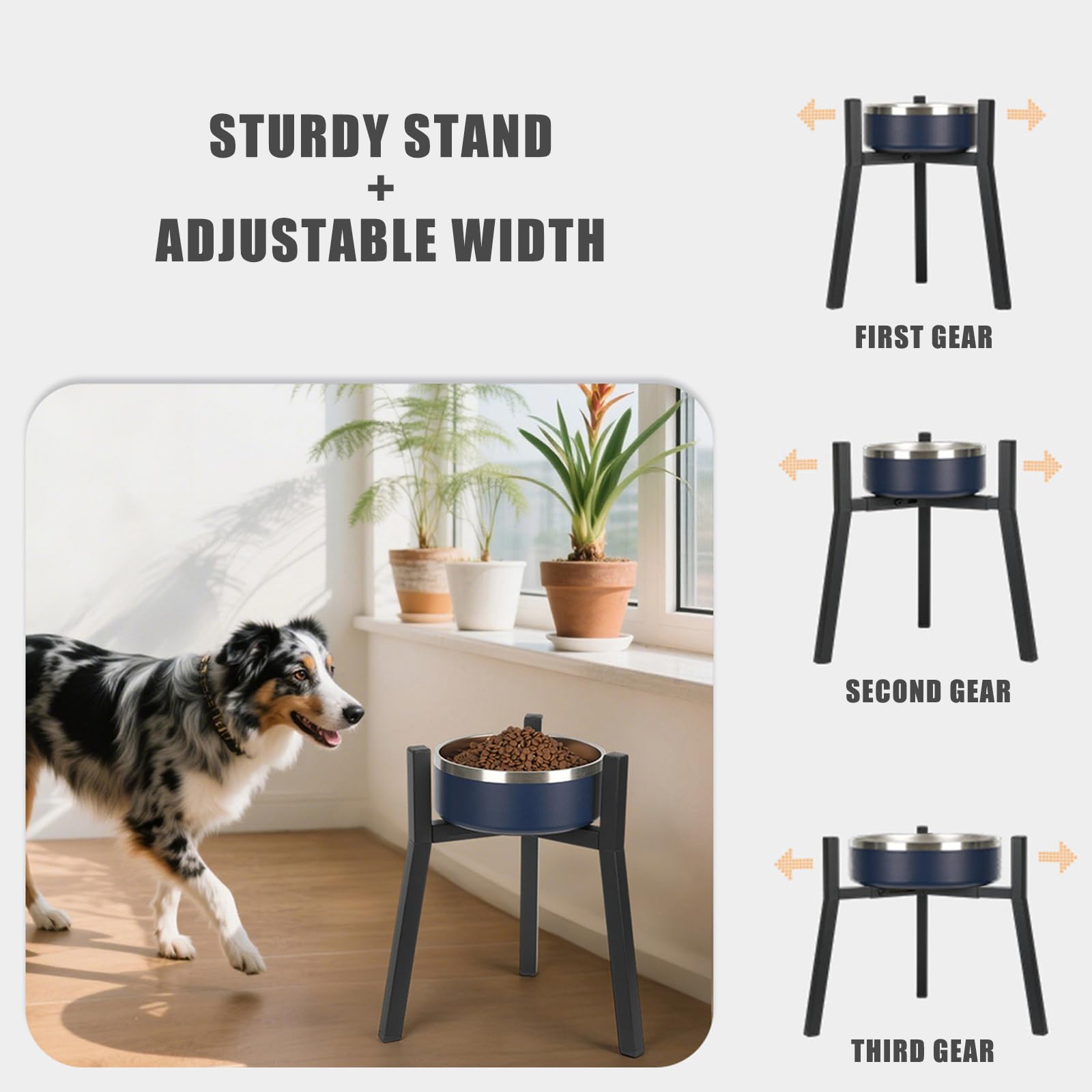 Support Gamelle Chien Surélevé, Réglable en Largeur, Gamelle Surélevée pour Chien, Convient aux Bols de 17 à 27 cm, Hauteur 24 cm（sans gamelles）