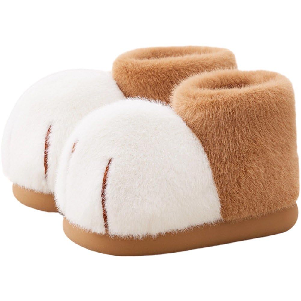 Pantoufles pour femmes avec motif pattes de chat bottes d'hiver chaudes