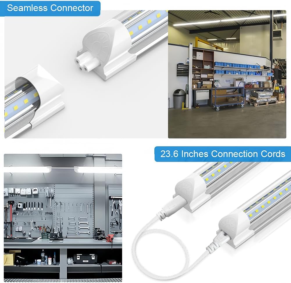 SHOPLED LED Shop Light 5FT, 50W 6500LM 6000K Cool White, V-Shape T8 Linkable LED Tube Lights, Work Shop Lights for Garage, Workbench, Basement, ETL Listed, 4 Pack