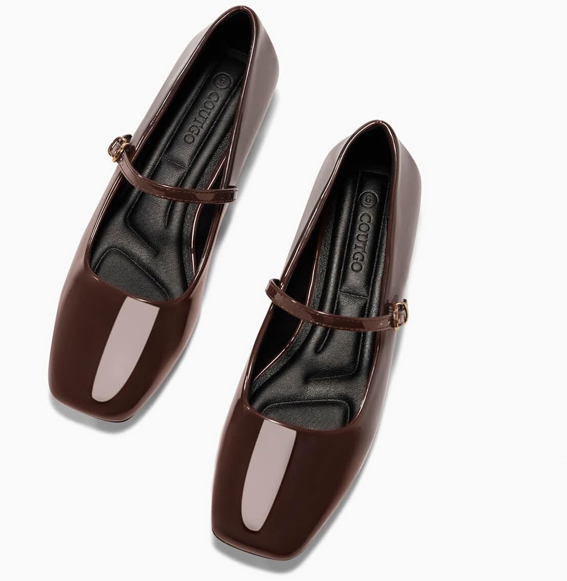 Coutgo Women's Mary Jane Flats Closed Square Toe Ballet Flat Dressy Comfortable Slip on Shoes - Image 4