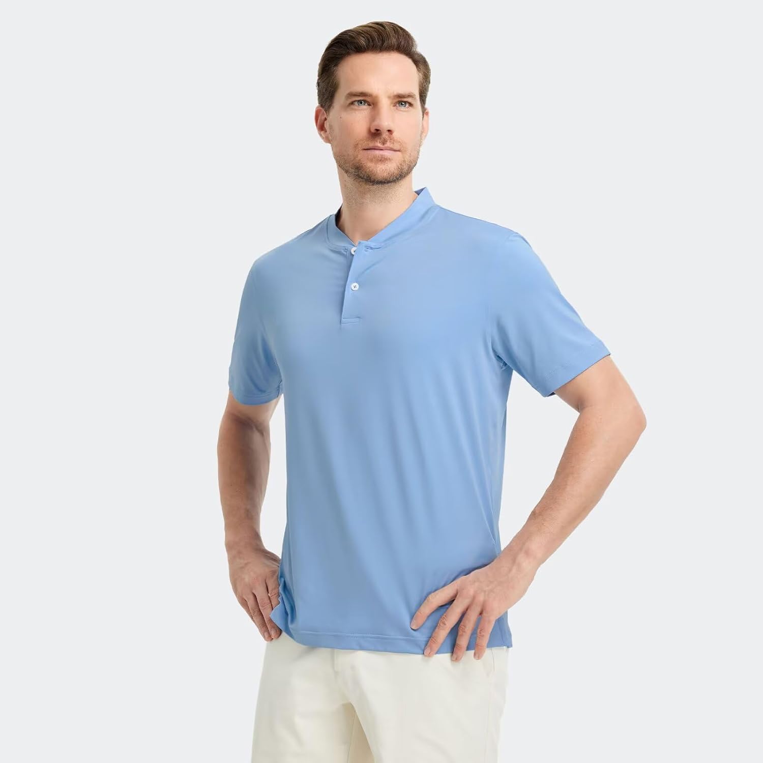 M MAELREG Collarless Golf Shirts for Men Dry Fit Moisture Wicking Performance Solid Casual Mens Henley Shirts Short Sleeve - Image 2