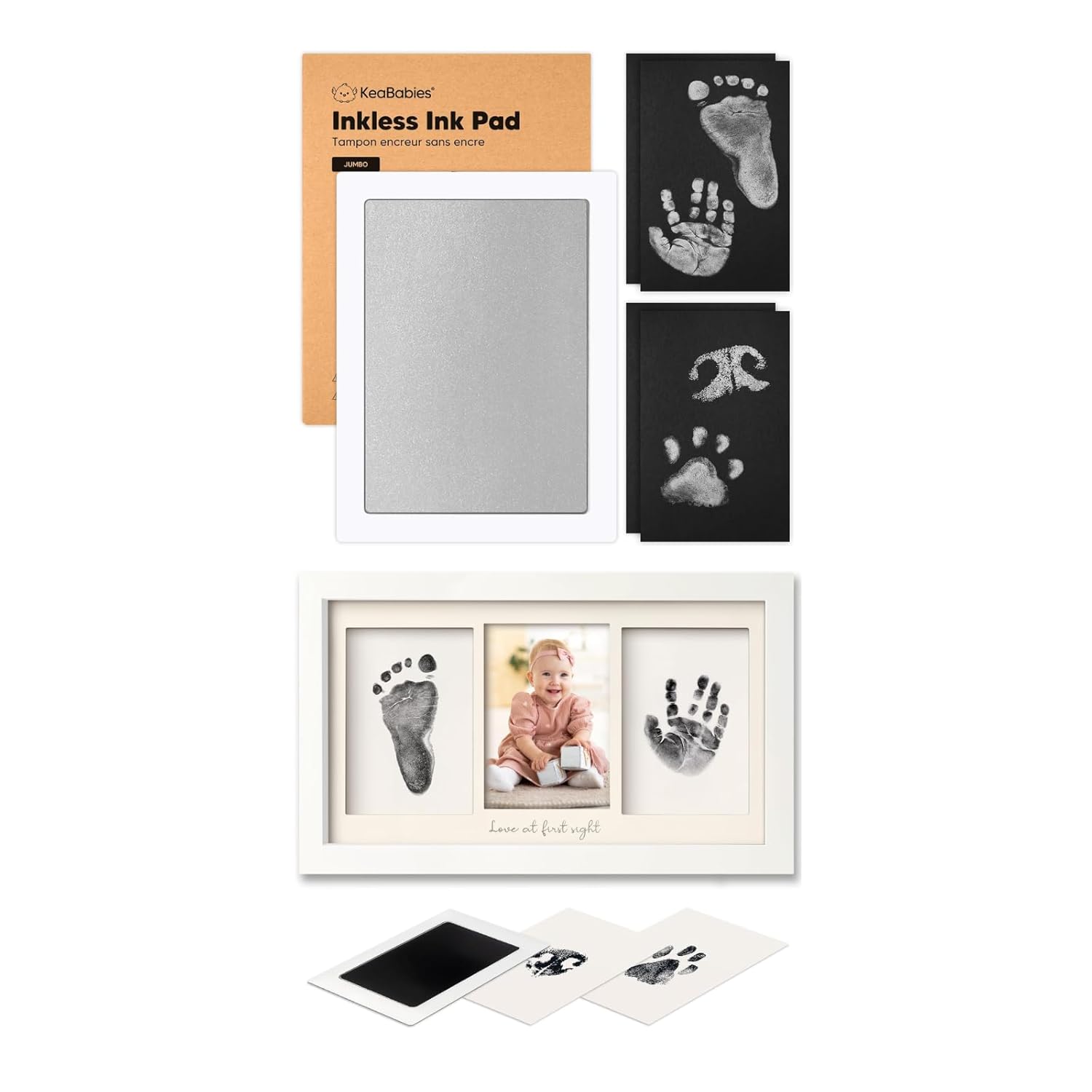 KeaBabies Inkless Hand and Footprint Kit and Inkless Baby Handprint and Footprint Kit Frame - Ink Pad for Baby Hand and Footprints - Personalized Baby Picture Frame for Newborn