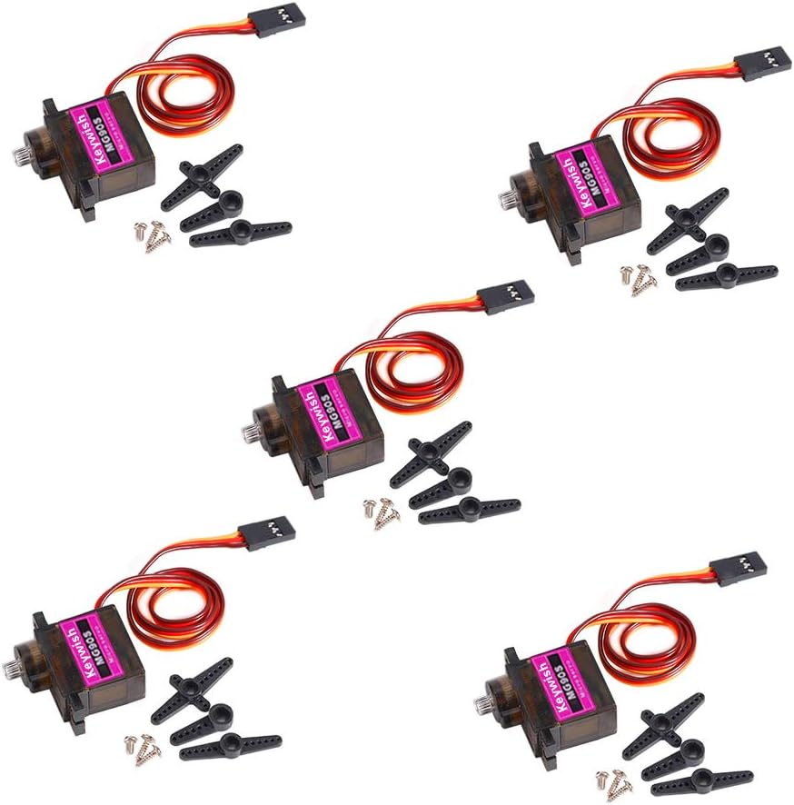 Keywish 5Pcs MG90S Mini Metal Geared Micro Servo Motor 9G for RC Helicopter Plane Boat Car Trex450