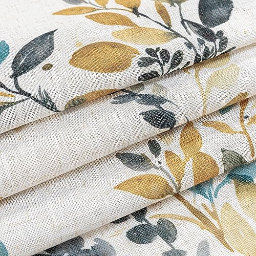 Image of MYSKY HOME Linen Kitchen Tier Cafe Patterned Curtains 24 Inch Length 2 Panels Farmhouse Semi Sheer Privacy Small Window Treatments Rod Pocket for Bathroom Basement, Yellow and Blue, 30 inch Each Panel