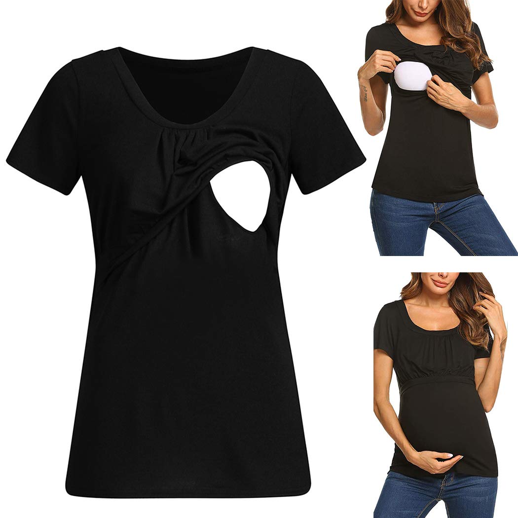 Aniwon Breastfeeding Clothes Creative Crew Neck Short Sleeve Maternity T-Shirt Nursing T-Shirt
