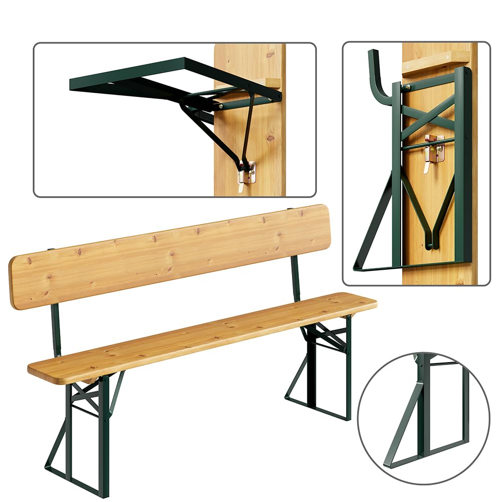 BAKAJI Set 3 Pezzi Birreria con Tavolo Pieghevole e Panche da Esterno, Struttura in Acciaio Comoda, Seduta Ergonomica e Resistente, Ideale per Giardino, Bar, Campeggio, Sagra (170 cm con Schienale)