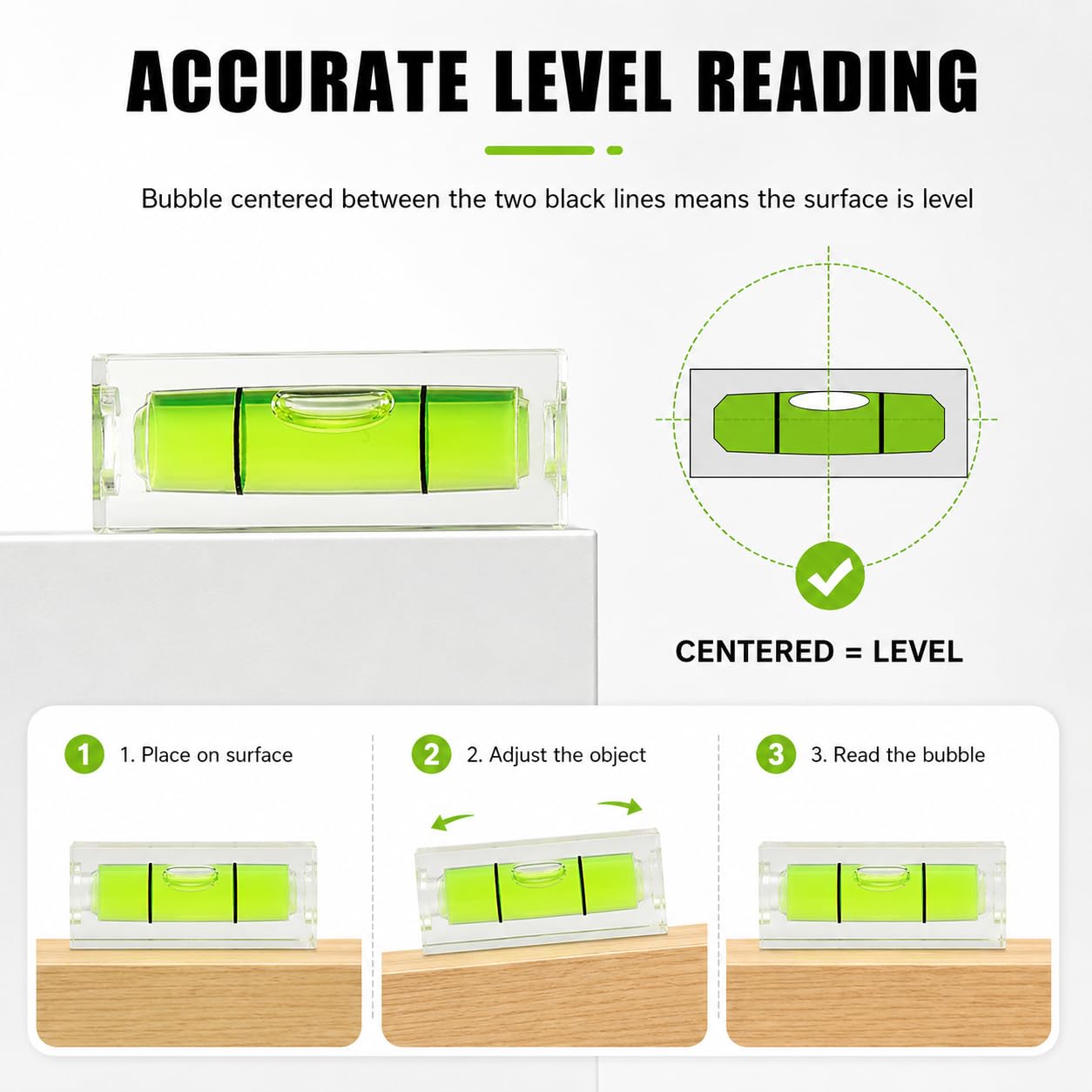Livella Bolla Piccola, 5 Pezzi Spirit Level Bubble, 15 x 15 x 40 mm Mini Livella a Bolla, Strumenti di Layout degli Strumenti di Misura del Contrassegno di Livello
