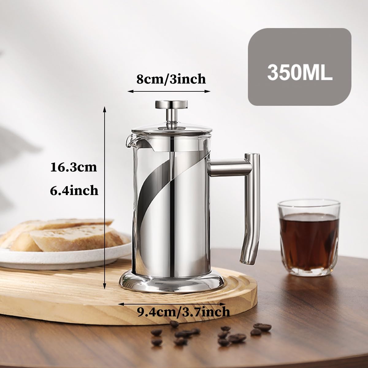 Zaparzacz do kawy French Press z systemem 3 filtrów, odporny na ciepło, gruby, ze szkła borokrzemianowego, ze stali nierdzewnej, do parzenia kawy i herbaty na zimno, łatwy do czysz