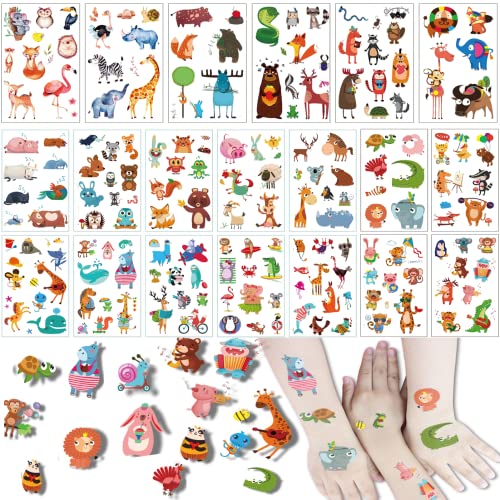 Tatouage Temporaire Enfant, 20 pcs Etanche Tatouages éphémères Tatouage Enfant Animaux Kit pour Fille Garçons de Fête d'anniversaire Cadeau Cover