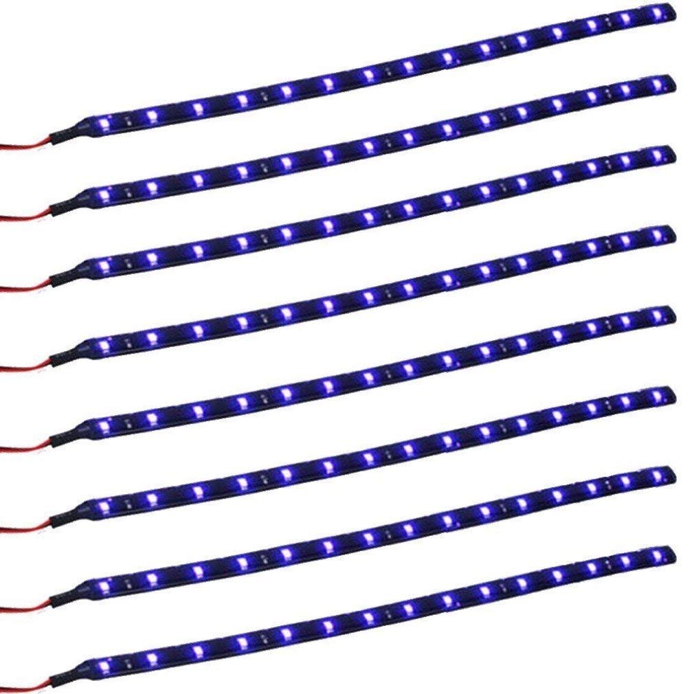 8 X 30cm 15SMD Blau LED Auto KFZ Innenbeleuchtung Streifen Strip Leiste Lichterkette Wasserdicht DC 12V (Blau 8pcs)