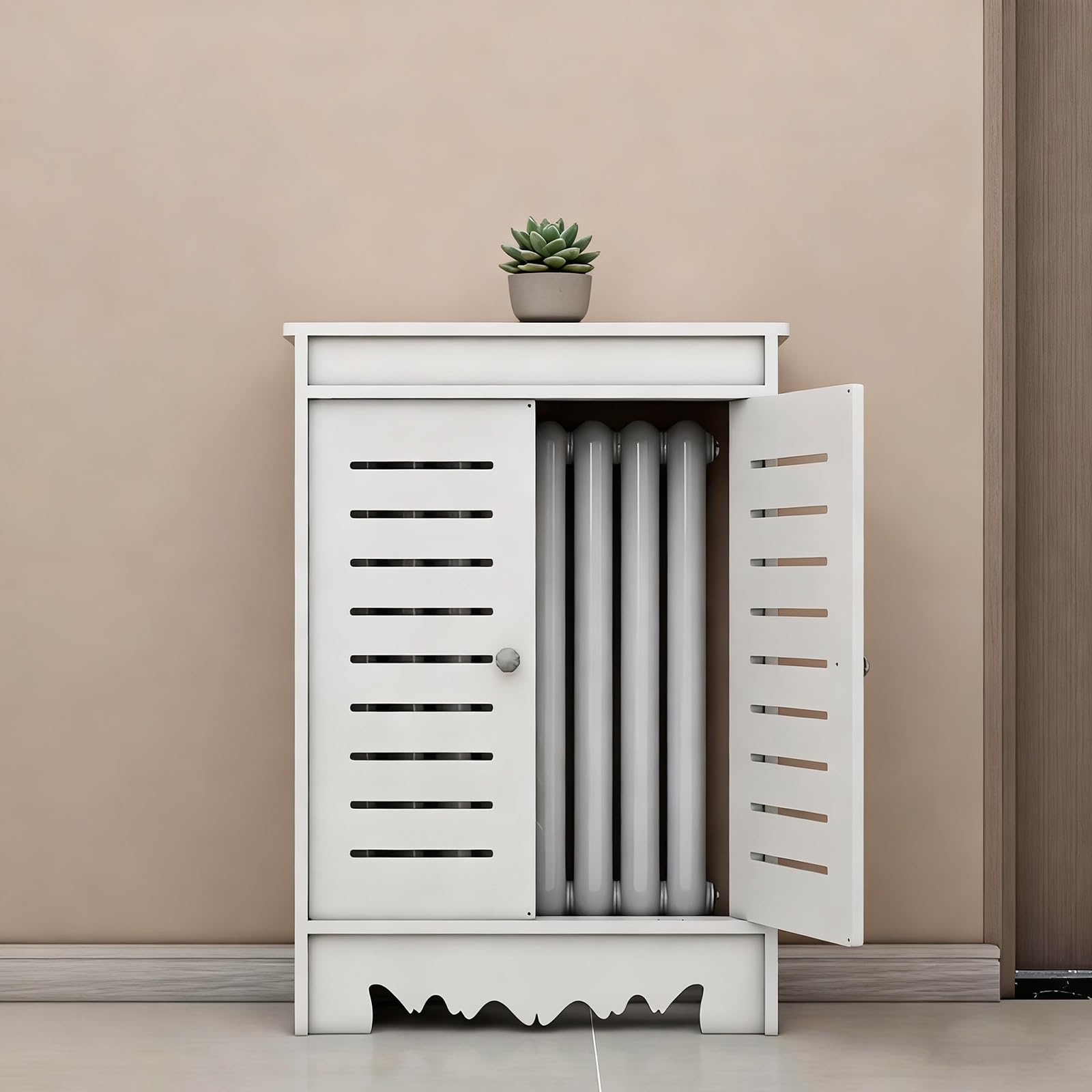 Copritermosifone Copri Termosifone per la Casa Copritermosifoni con 2 Ante e Ripiano Pannello di Accesso per Collettori di Riscaldamento Pavimento(50x80x25 cm/20x31x10 in)