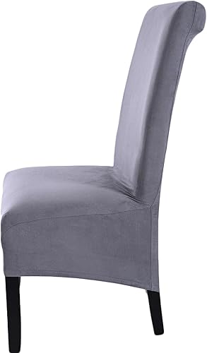 Miniatura 10 de FXBZA Velvet Large Dining Chair Covers, Stretch High Back Chair Slipcovers Washable Removable XL Chair Seat Protector Covers (Set of 6,Dark Grey)