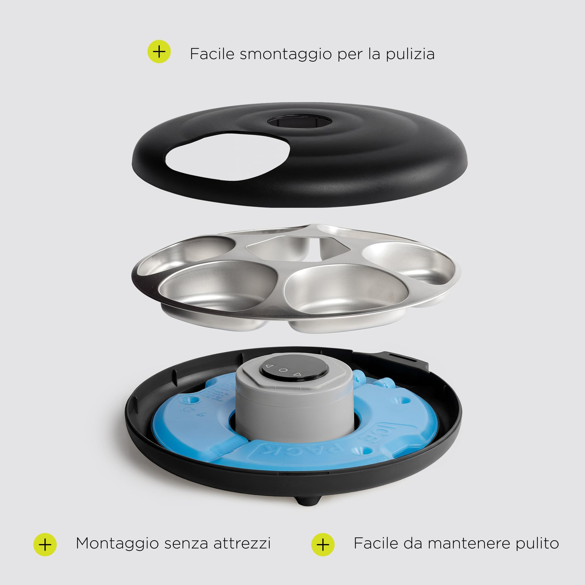 Nube Distributore automatico di cibo umido per cani con raffreddamento, ciotola in acciaio inox, controllo app, 6 scomparti da 150 ml, mangiatoia anti-jam, batteria 4000 mAh, USB-C (nero)