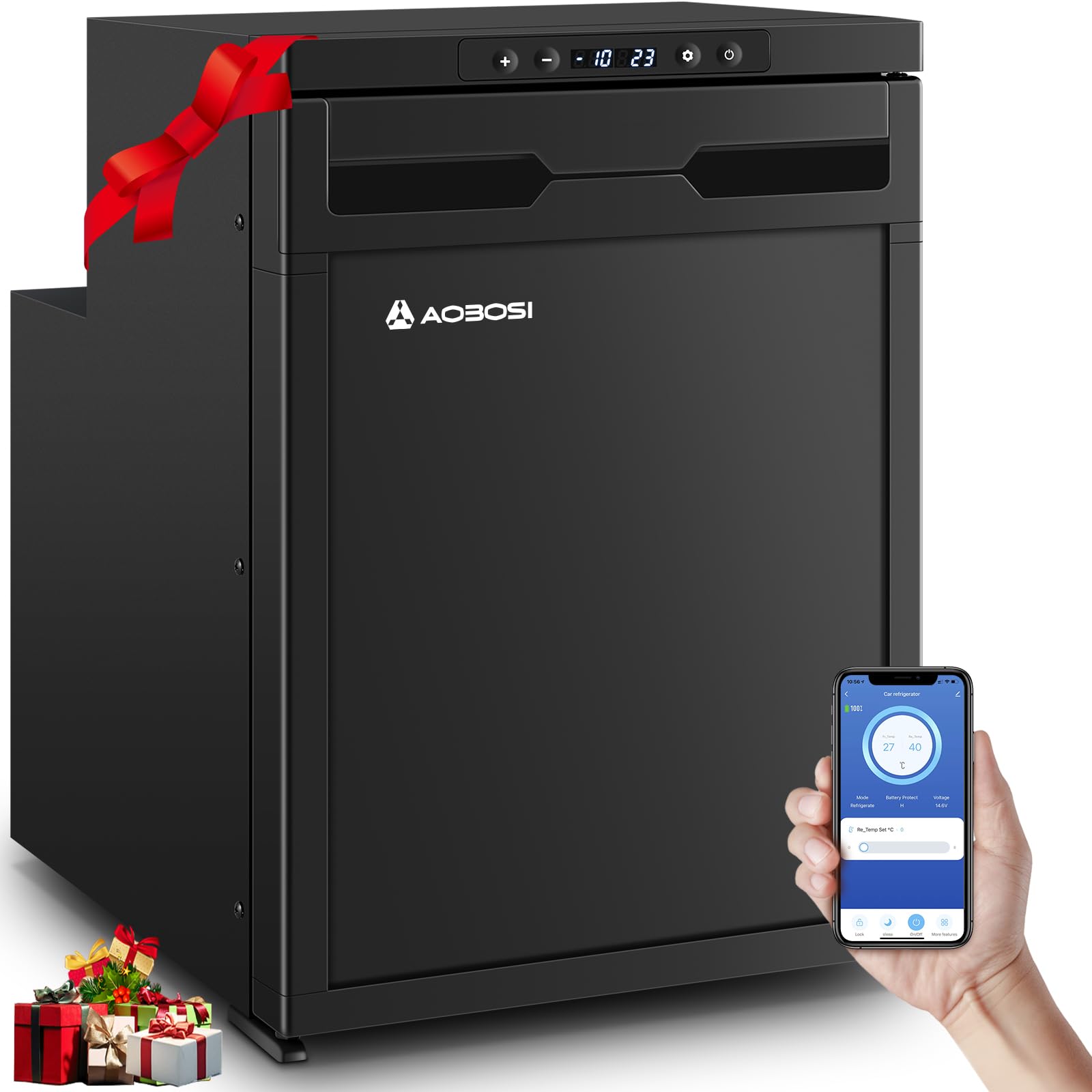 AAOBOSI 45L Frigo Portatile Elettrico, Frigo da Campeggio con APP, 12V/24V | Due Zone, Luci LED, Fino a -20°C, Frigorifero Portatile, per Auto, Camion, SUV, Camper, Barche, Campeggio e Viaggi