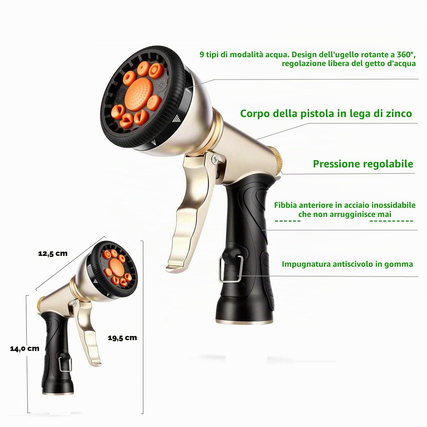 Tubo Estensibile da Giardino, Tubo da Giardino Estensibile con 9 Funzione, Connettori in Rame Puro con da ½ e ¾, Fatto in 3 Strati di Lattice(25FT/7.6M)