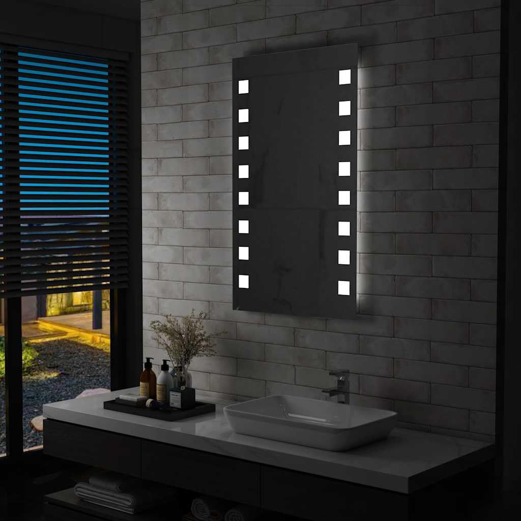 LED-Badezimmer-Wandspiegel 60 x 100 cm mit Rahmen aus Glas und Aluminium, IP44 Beleuchtung für Bad, Flur und Garderobe, helles Licht für Make-up und Rasur