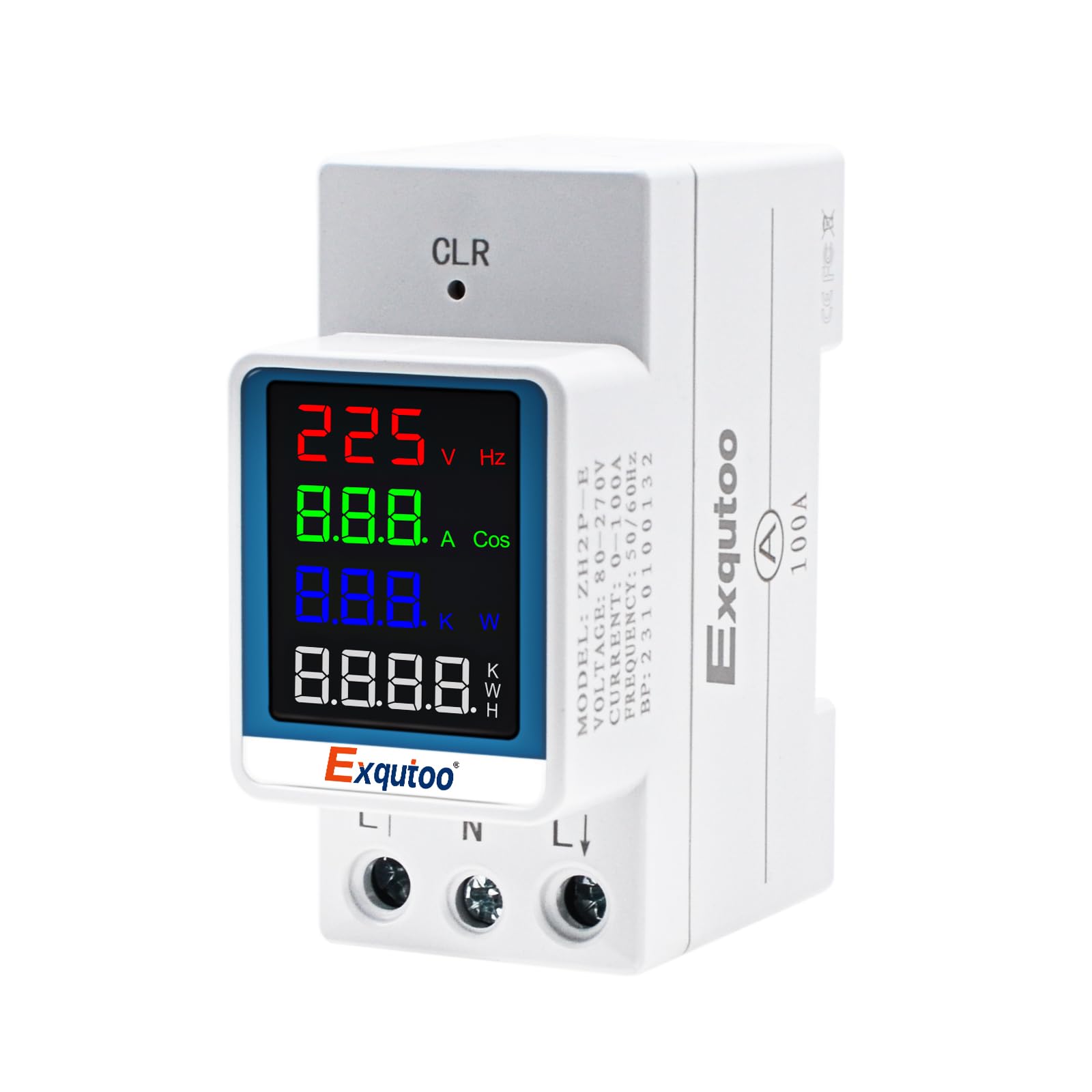 Multi-Function Energy Meter Color Digital Energy Meter - Measurement of AC Volts, Amps, Hertz, Watts, PF and Kilowatt-Hours - GT2P-E, AC 80~270V, 0~100A, 0~25KW, 50/60Hz, Rail-Mounted Meter