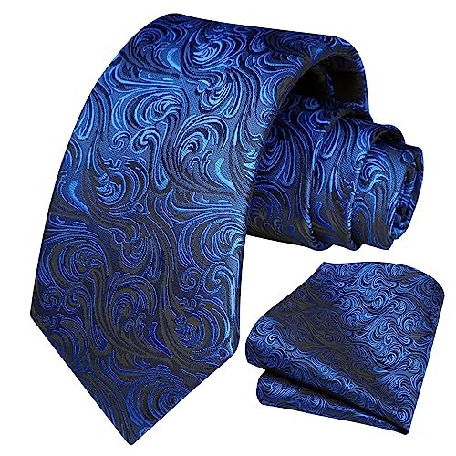 Image of HISDERN Ties for Men Paisley Floral Tie Handkerchief Classic Woven Business Formal Necktie and Pocket Square Set Wedding