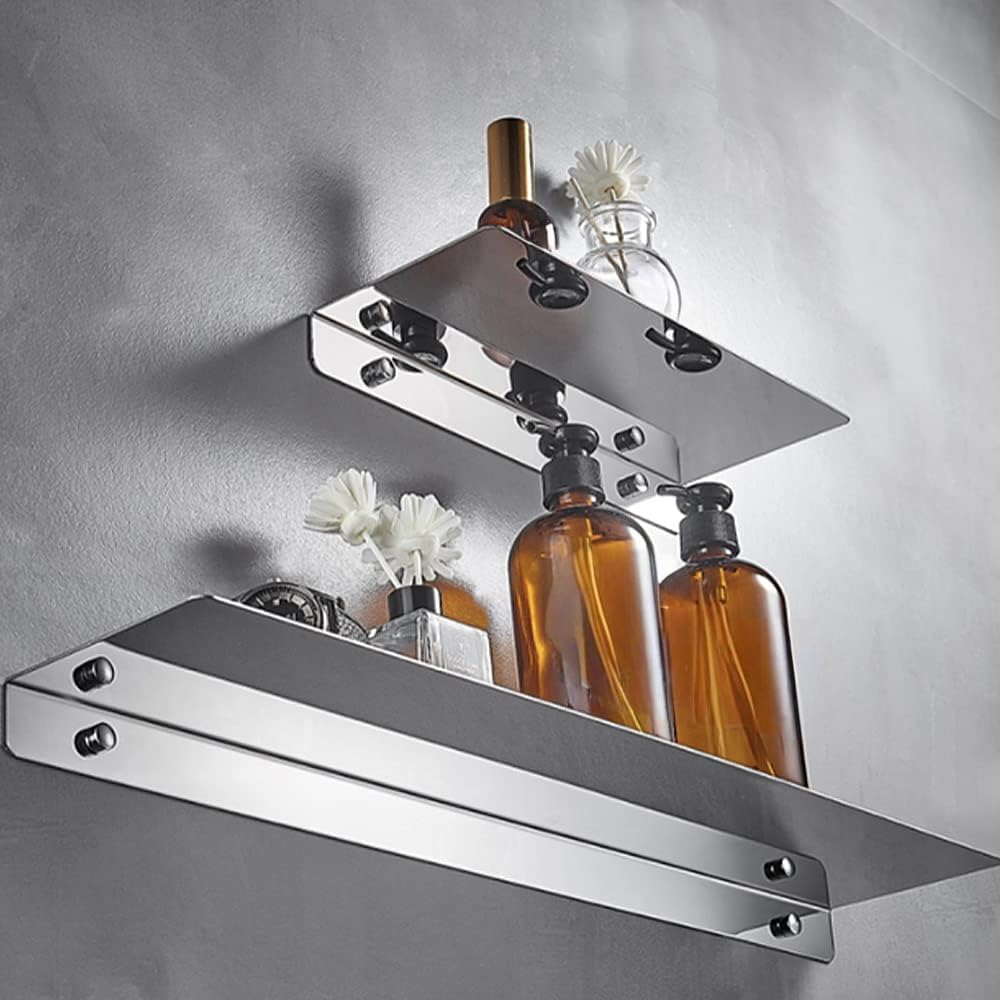 2 Mensole da Doccia in Acciaio Inox Montate al Muro, Senza Foratura, Autoadesive, Accessori da Bagno per Bagno e Cucina (Cromo, 2 pezzi)