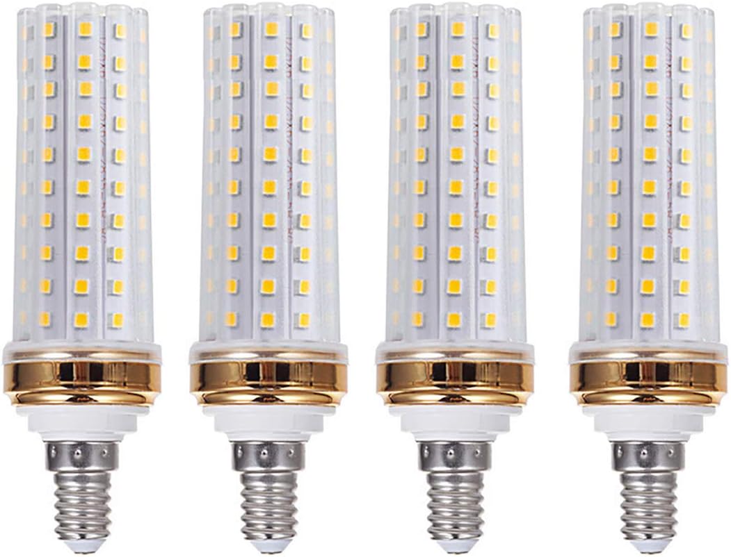 E12 LED Bulbs E12 Base 20W LED Candelabra Bulb 100 Watt Equivalent Chandelier Light Bulbs, 3000K Warm White, AC85-265V, for Ceiling Fan Decorative Lighting, Gold, Pack of 4