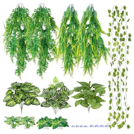 CousDUoBe 13Pcs Reptile Plants for Bearded Dragon Tank Accessories
