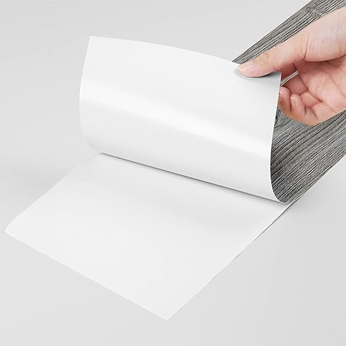 Miniatura 5 de Livelynine 16 piezas de 6 x 36 pulgadas, azulejos de suelo de madera gris para despegar y pegar, azulejos de vinilo impermeables para despegar