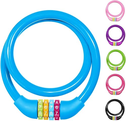 Ainiv Candado de bicicleta, cable de bloqueo de bicicleta de 25 pulgadas, antirrobo portátil de 4 dígitos, bloqueos de cable, combinaciones Azul-25