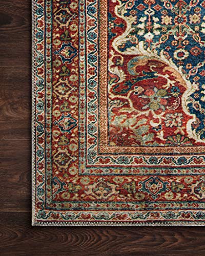 Loloi Layla Collection LAY-09 Cobalt Blue/Spice 2'-0" x 5'-0" .13" Thick Accent Rug, Soft, Durable, Vintage Inspired, Distressed, Low Pile, Non-Shedding, Easy Clean, Printed, Living Room Rug