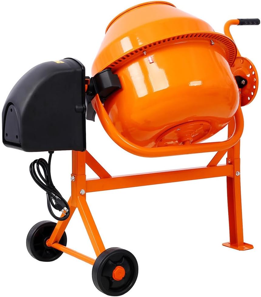 5 Cu.Ft. Electric Concrete Mixer, Heavy-Duty Steel Cement Mixing Machine with 2/3HP Direct Drive Motor, Portable Drum with Wheels, Adjustable Tilt & Safety Lock for Mortar, Stucco, Seeds, and Feed