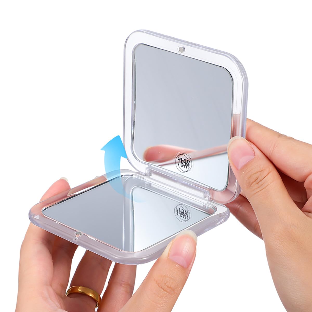 Espejo de Maquillaje Plegable Mini Cuadrado 15x 2 Piezas | Acrílico Blanco, Doble Cara 1x/15x, Portátil y Estable, Formato de Bolsillo para Bolso y Viaje