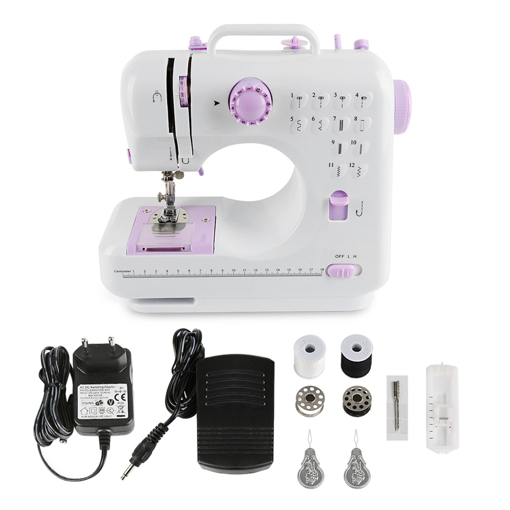 Machine à coudre portable RELOVE, automatique électrique avec pédales, Mini machine à coudre, surjeteuse électrique à deux vitesses avec accessoires automatiques, Violet, Métal