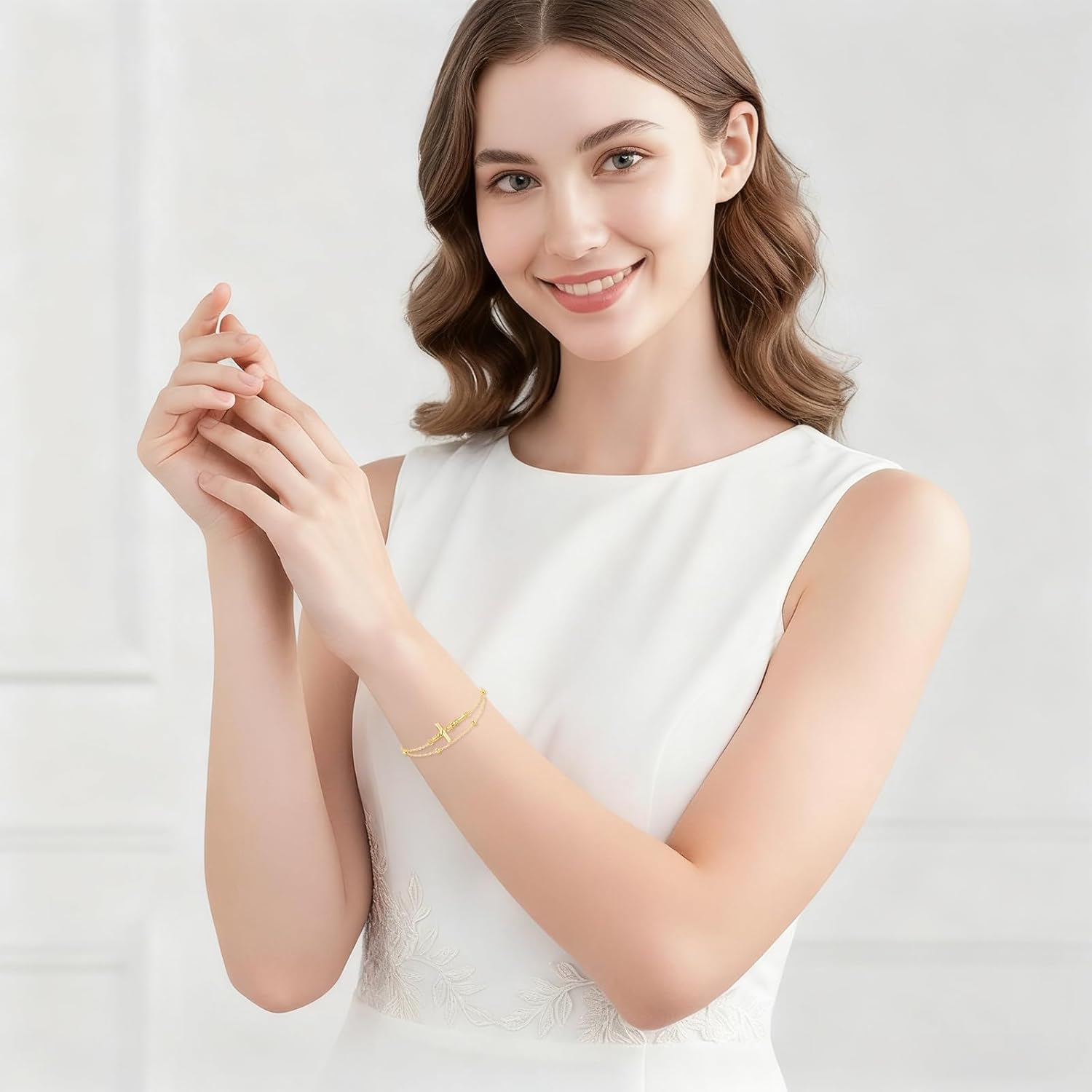 Midir&Etain Faith Cross Bracelet 925 Sterling Silver Gold Rosary Layered Anklet Religious Christian Jewelry Gifts for Women - Image 5