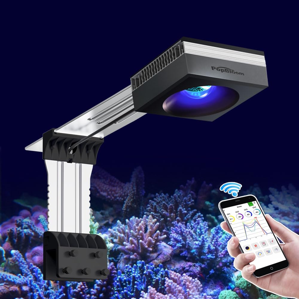 PopBloom RL90 Full Spctrum LED Reef Aquarium Lighting Aquarium Light Led 24in Marine Aquarium Light App Control, for 60cm SPS LPS Coral Reef Tank (100W WiFi with New arm (Black)) — image 1