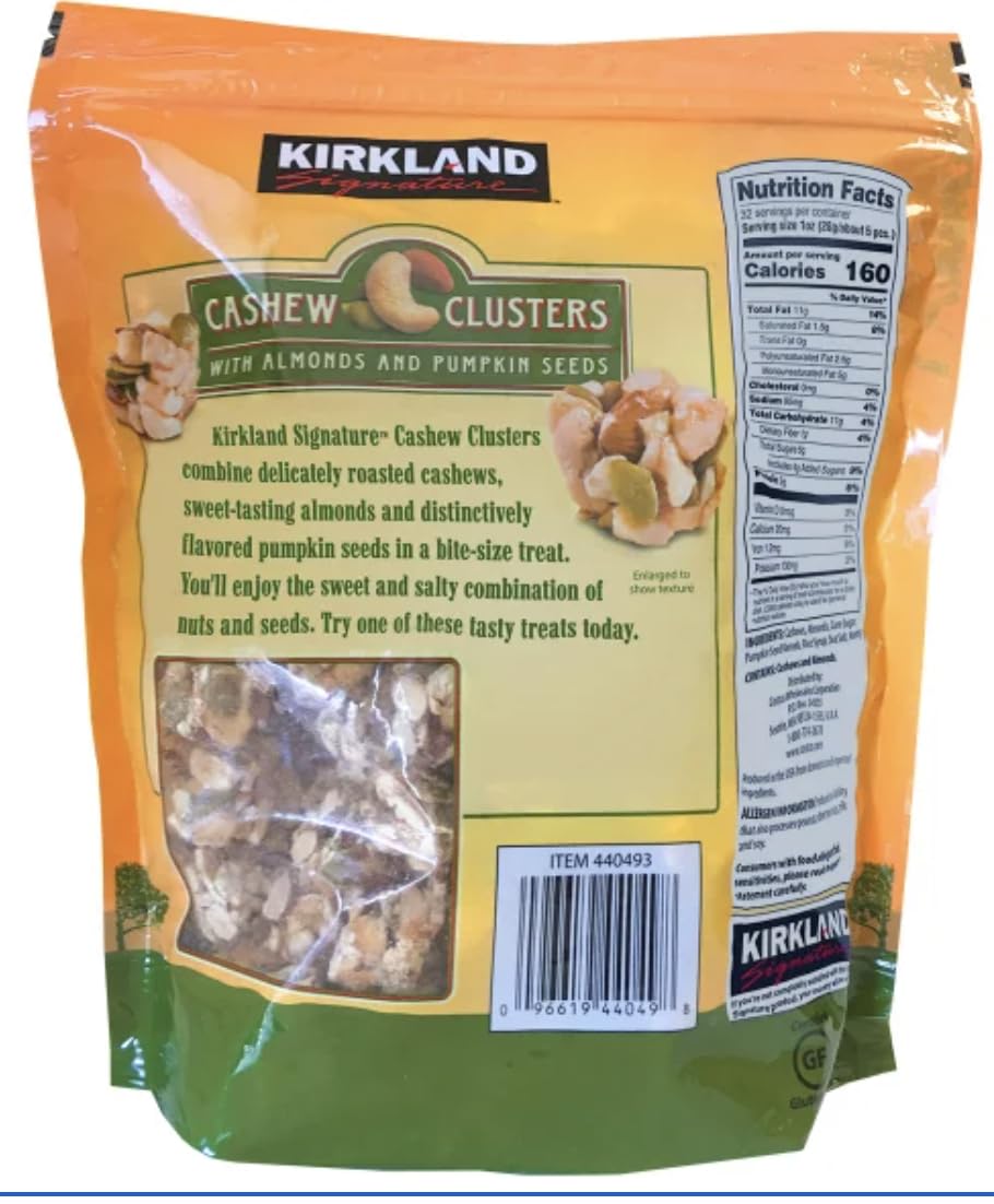 Kirkland Signature Cashew Clusters, 2 lbs Item 440493 Bundle with MORALZA Silicone Collapsible Cup 200ml - 2 Items