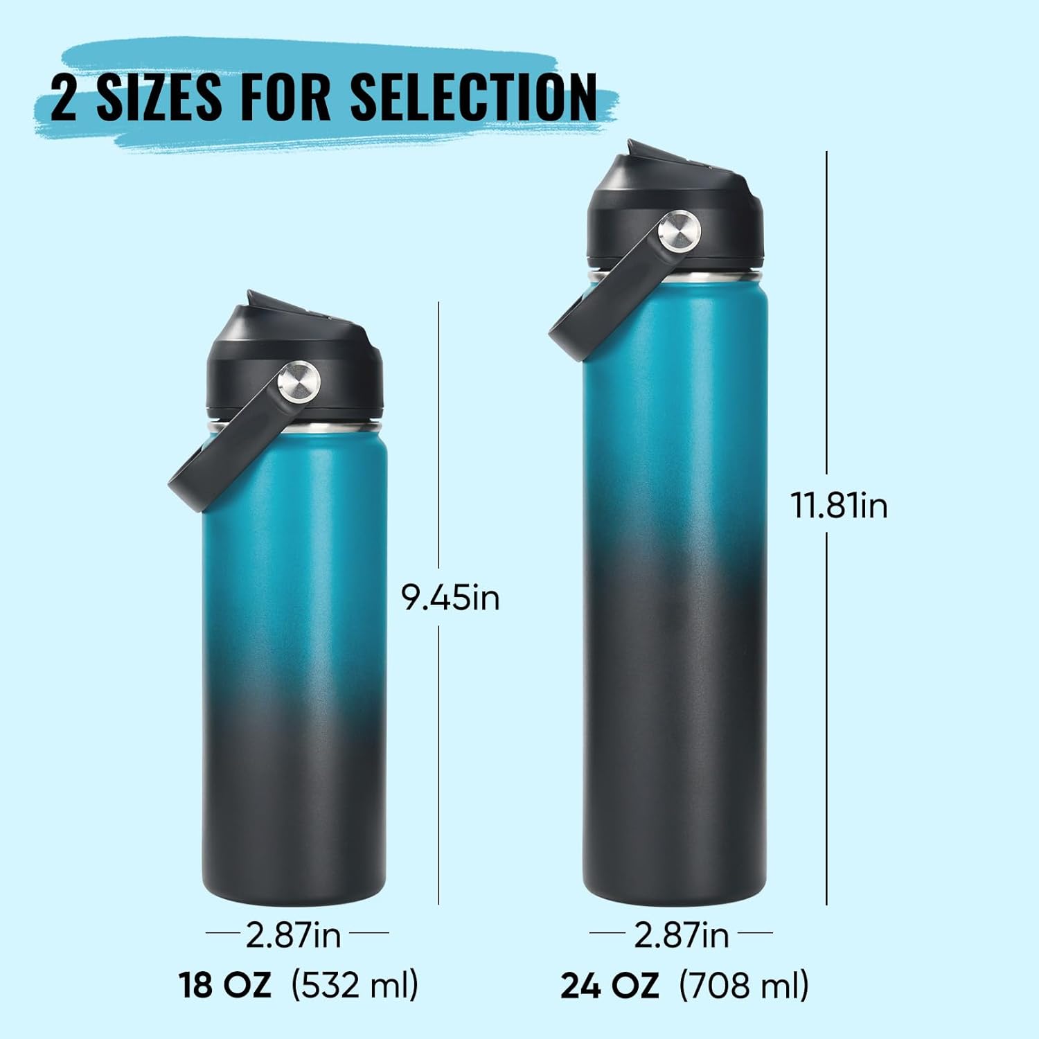 24oz Insulated Stainless Steel Water Bottle, Wide Mouth Double Wall Vacuum, Silicone Straw, Sweat & Leak Proof, BPA Free Insulated Water Flask for Travel, Keep Cold 24h Hot 12h, Blue - Image 2