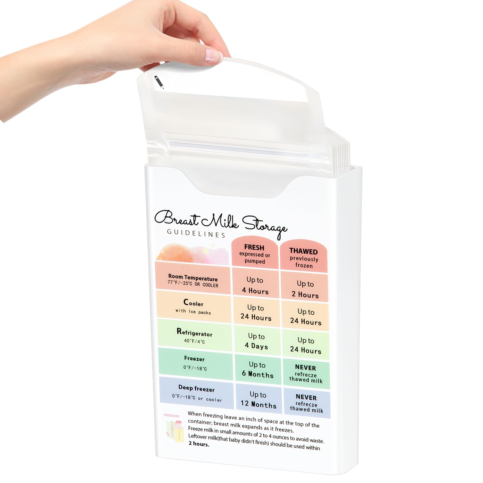 Magnetic Breastmilk Storage Bag Organizer with Breastmilk Storage Guide, White