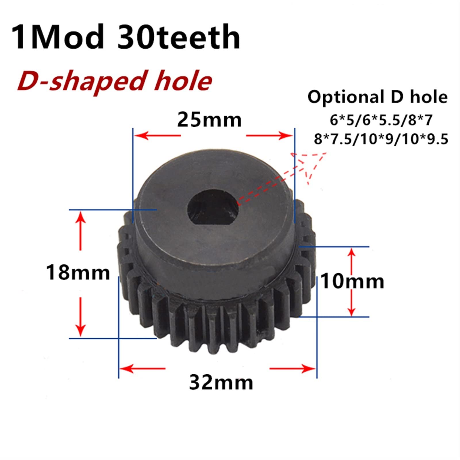Ritzel-Zahnradsatz, Ritzel, 1 Stück Stirnrad, 1 Modul, 30 Zähne, Stufenzahnrad, 1M, 30T, Metallritzel, D-förmiges Fertiglochzahnrad, M4, Festziehen der Schraubenbohrungswelle(8x7mm)