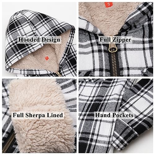 Image of ThCreasa Boys Plaid Flannel Jackets Sherpa Lined Zip Up Long Sleeve Warm Flannel Shirt with Hood