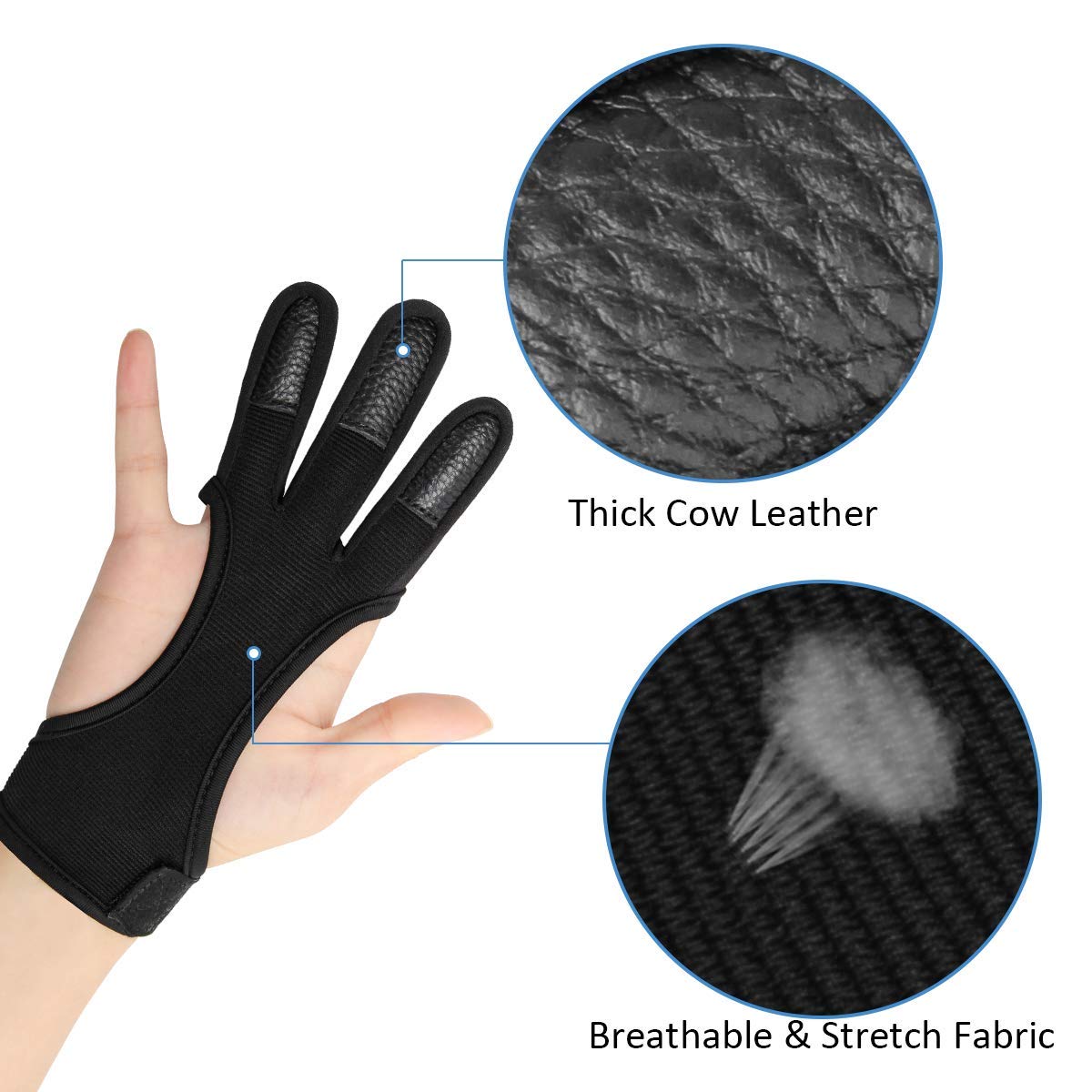 Futaba Unisex Traditional Archery 3 Finger Protection Gloves Tab - Black - XL
