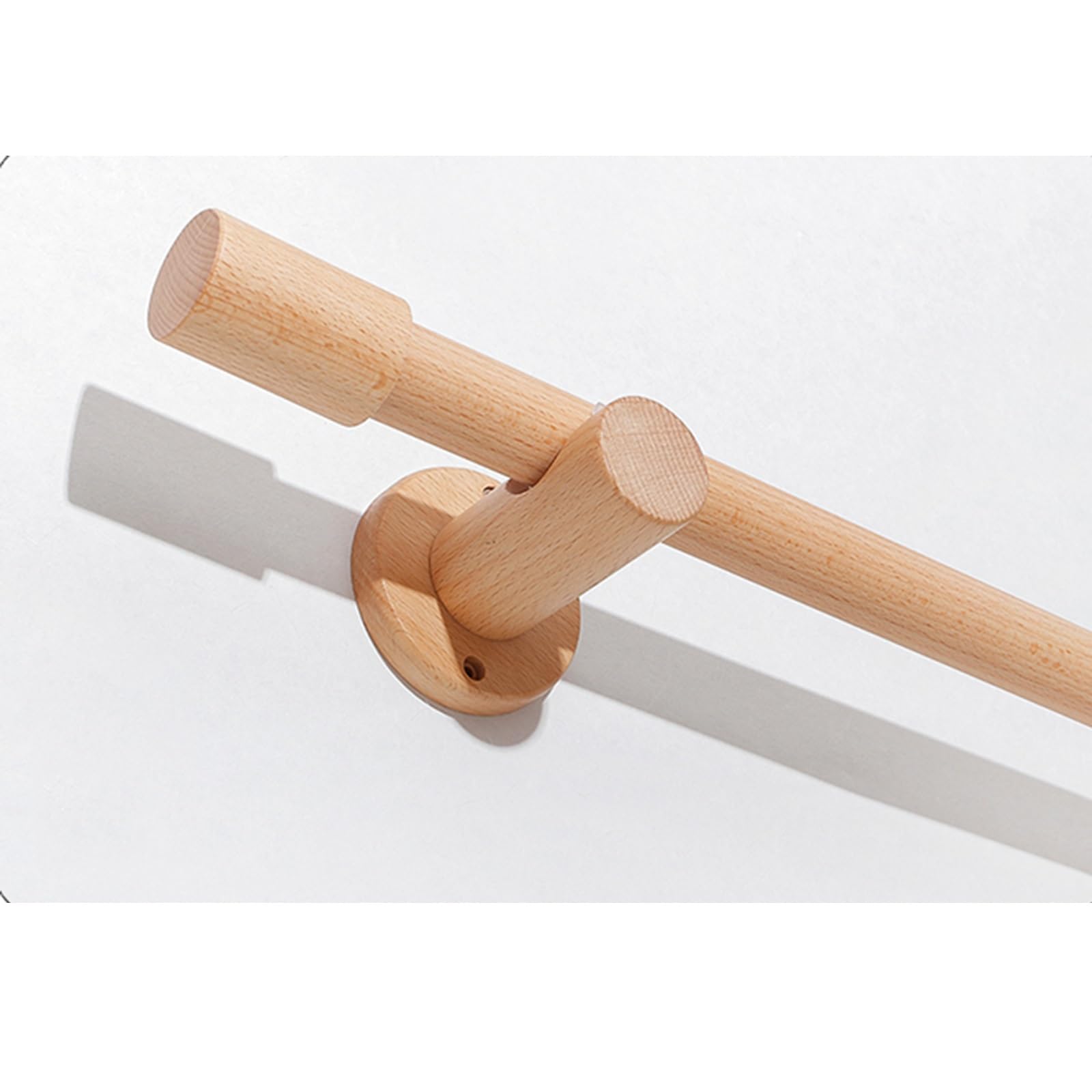 Tringle à rideau réglable en bois pur B avec anneaux – Tringle romaine solide pour décoration d'intérieur élégante – 260 cm – Solution de suspension double/simple pour fenêtres
