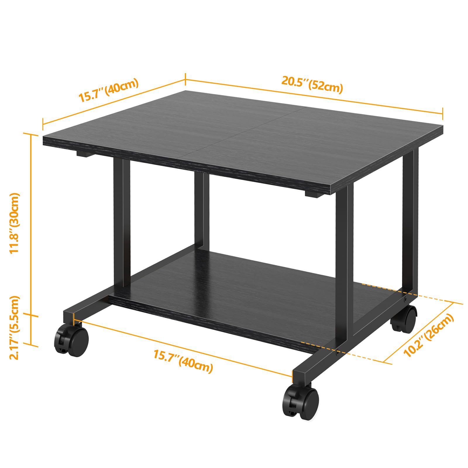 Livofloral Support d'imprimante, Chariot Industriel à 2 Niveaux avec étagère, étagère de Rangement pour Bureau et Maison, Noir