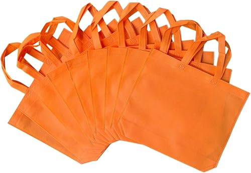 10Pcs Reusable Tote Bags Travel To-Go Kicthen Dining Food Containers Non-woven Fabric Gift Shopping Grocery Bags with Handles (Orange)