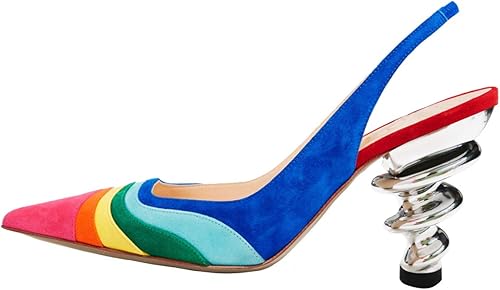 Miniatura 2 de YDN Sandalias de tacón en espiral metálico de moda para mujer, sandalias con punta elástica y puntiaguda, zapatos de fiesta diaria 4-15 de EE. UU